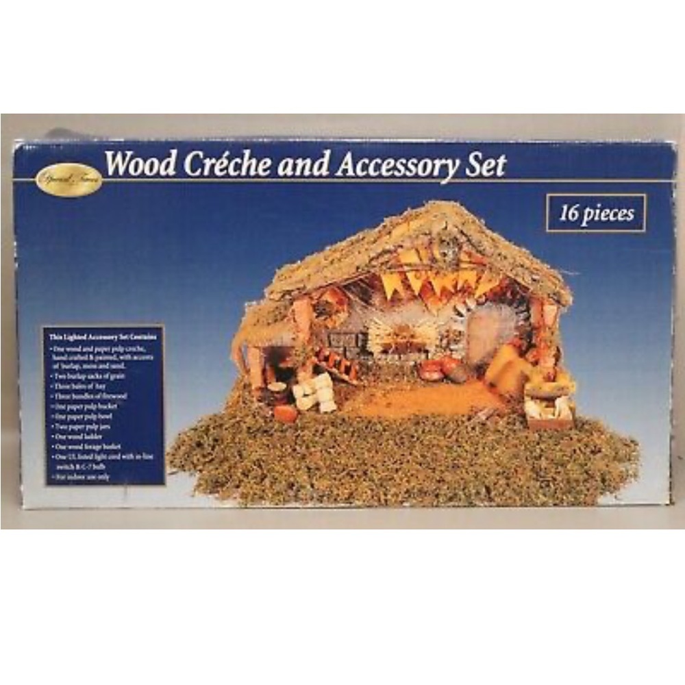 Special Times 16 Piece Wood Creche & Accessory Set Nativity Scene - NO FIGURES